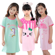 Load image into Gallery viewer, Girls Princess Night Gown Cotton Nighty Summer Short Unicorn Nightgown Kids Fashion Nightdress Cartoon Child Baby Sleeping Dress
