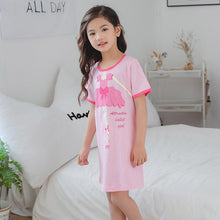 Load image into Gallery viewer, Girls Princess Night Gown Cotton Nighty Summer Short Unicorn Nightgown Kids Fashion Nightdress Cartoon Child Baby Sleeping Dress