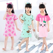 Load image into Gallery viewer, Kids Girls 100% Cotton Nightgowns Cartoon Nightdress Girl Sleepwear Sleepshirt Summer Short Sleeves Nightwear Children Clothes