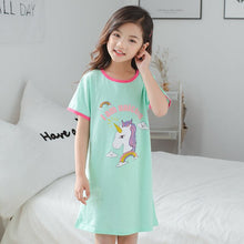 Load image into Gallery viewer, Kids Girls 100% Cotton Nightgowns Cartoon Nightdress Girl Sleepwear Sleepshirt Summer Short Sleeves Nightwear Children Clothes