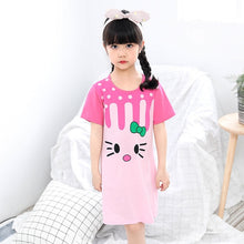 Load image into Gallery viewer, Kids Girls 100% Cotton Nightgowns Cartoon Nightdress Girl Sleepwear Sleepshirt Summer Short Sleeves Nightwear Children Clothes