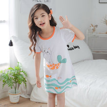 Load image into Gallery viewer, Kids Girls 100% Cotton Nightgowns Cartoon Nightdress Girl Sleepwear Sleepshirt Summer Short Sleeves Nightwear Children Clothes