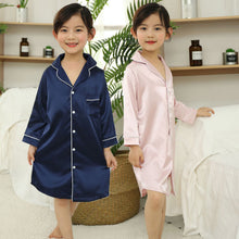 Load image into Gallery viewer, Fashion Kids Girl Night Gown Baby Girls Satin Silk Pajamas Girls Soild Nightwear Bathrobe Children's Sleepwear Silk night-robe