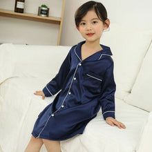 Load image into Gallery viewer, Fashion Kids Girl Night Gown Baby Girls Satin Silk Pajamas Girls Soild Nightwear Bathrobe Children's Sleepwear Silk night-robe