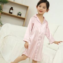 Load image into Gallery viewer, Fashion Kids Girl Night Gown Baby Girls Satin Silk Pajamas Girls Soild Nightwear Bathrobe Children's Sleepwear Silk night-robe